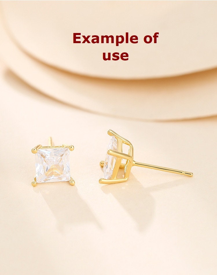 Simple Square Base Stud Earrings Setting Wholesale Sterling Silver Rose Gold Fine 925 4-7mm For One Stone Gemstone Four Prongs DIY Jewelry