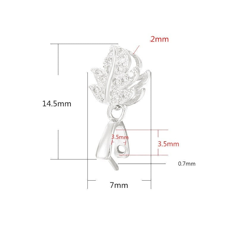 Crystals Leaf Buckle Clip Pendant Setting Sterling Silver Rose Gold Fine 925 3.5x3.5mm For One Stone Bead No Prongs DIY Jewelry Wholesale