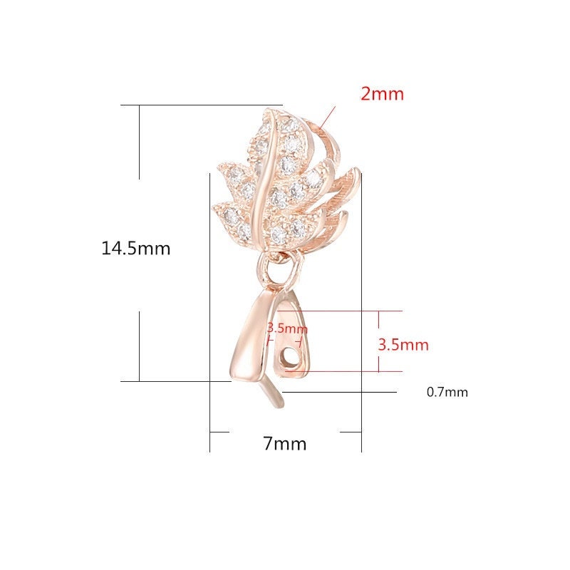 Crystals Leaf Buckle Clip Pendant Setting Sterling Silver Rose Gold Fine 925 3.5x3.5mm For One Stone Bead No Prongs DIY Jewelry Wholesale