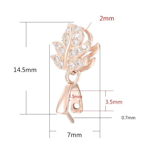 Crystals Leaf Buckle Clip Pendant Setting Sterling Silver Rose Gold Fine 925 3.5x3.5mm For One Stone Bead No Prongs DIY Jewelry Wholesale