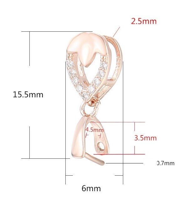 Crystals Teardrop Buckle Clip Pendant Setting Bulk Sterling Silver Rose Gold Fine 925 4.5x3.5mm For One Bead No Prongs DIY Jewelry Wholesale