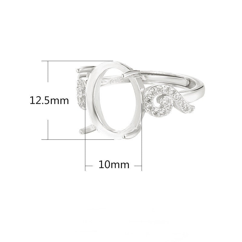 Ring Blank Setting 1pc Sterling Silver 925 Crystals Oval Rose Gold Adjustable Fine 10x12.5mm For One Stone Gemstone Four Prongs Wholesale