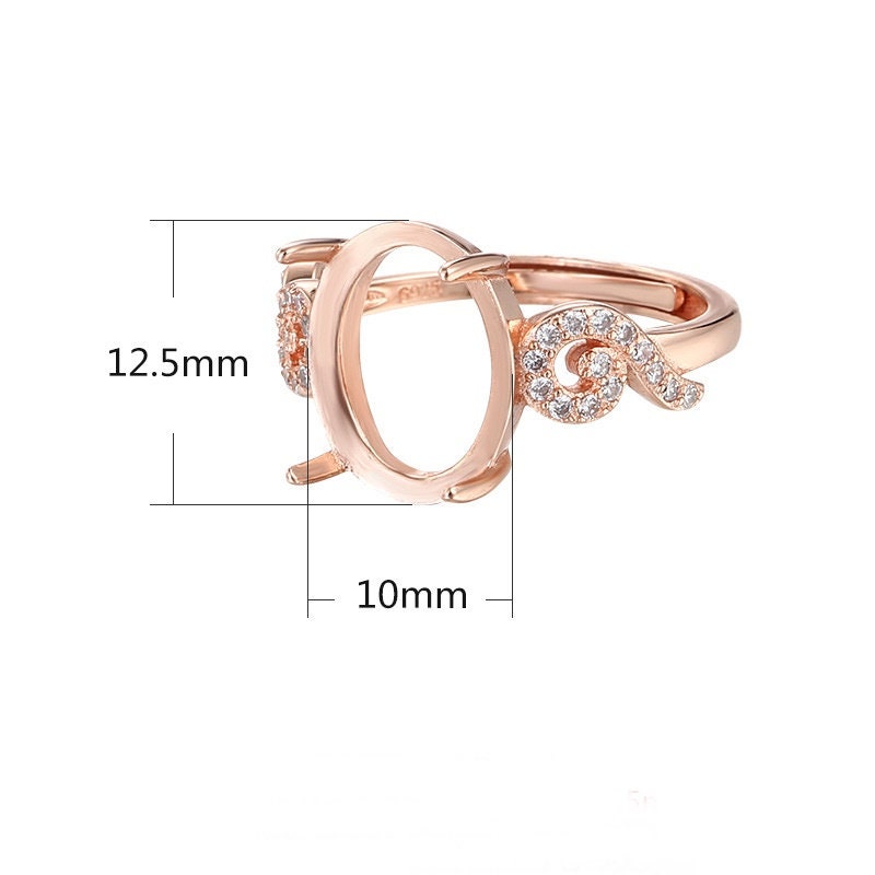 Ring Blank Setting 1pc Sterling Silver 925 Crystals Oval Rose Gold Adjustable Fine 10x12.5mm For One Stone Gemstone Four Prongs Wholesale