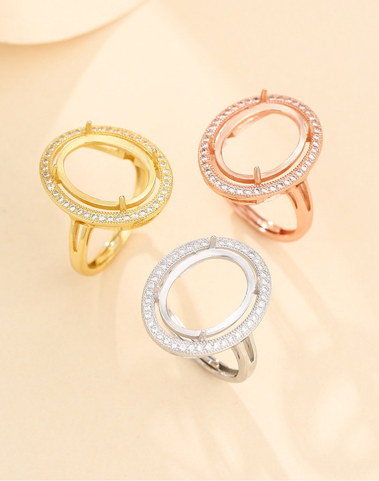 Ring Blank Setting 1pc Sterling Silver 925 Crystals Oval Rose Gold Fine 6-20mm For One Stone Gemstone Adjustable Four Prongs Wholesale