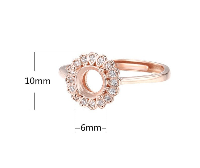 Ring Blank Setting 1pc Sterling Silver 925 Crystals Round Base Rose Gold Fine 6mm For One Stone Gemstone Adjustable Four Prongs Wholesale