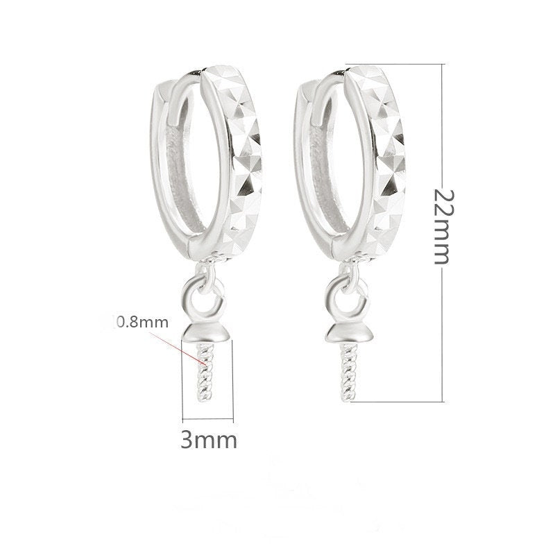 Round Pin Latch Hinged Hoop Earrings Setting Bezel Sterling Silver Gold Fine 925 5-10mm For One Pearl Bead No Prongs DIY Jewelry Wholesale