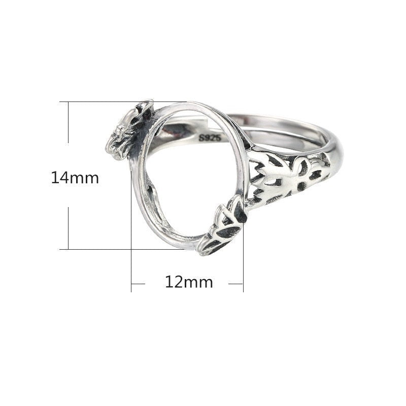 Ring Blank Setting 1pc Sterling Silver 925 Retro Oval Base Fine 12x14mm For One Stone Gemstone Adjustable Two Prongs Wholesale