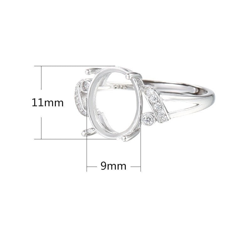 Ring Blank Setting 1pc Sterling Silver 925 Crystals Oval White Gold Fine 8-11mm For One Stone Gemstone Adjustable Four Prongs Wholesale