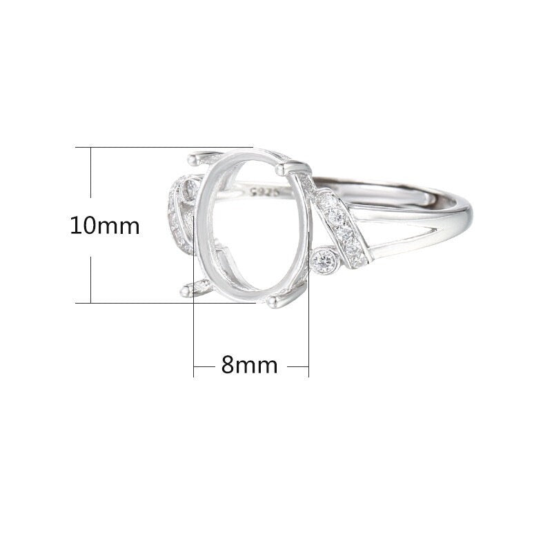 Ring Blank Setting 1pc Sterling Silver 925 Crystals Oval White Gold Fine 8-11mm For One Stone Gemstone Adjustable Four Prongs Wholesale