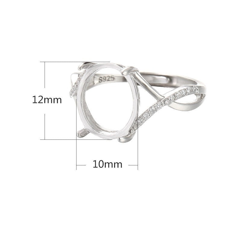 Ring Blank Setting 1pc Sterling Silver 925 Crystals Oval White Gold Fine 10x12mm For One Stone Gemstone Adjustable Four Prongs Wholesale