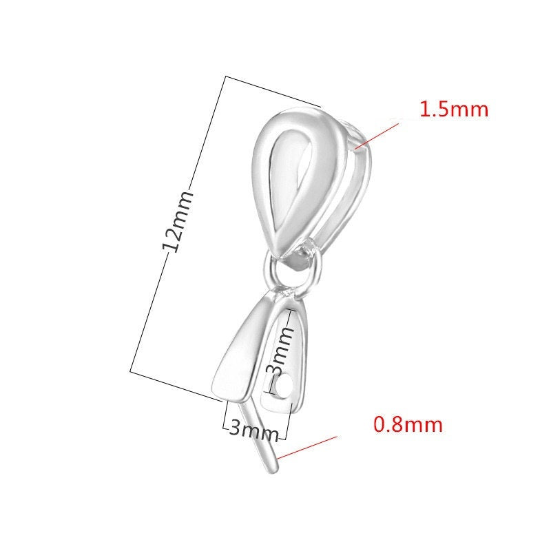 Smooth Teardrop Buckle Clip Pendant Setting Bulk Sterling Silver Rose Gold Fine 925 3x3mm For One Stone Bead No Prongs DIY Jewelry Wholesale