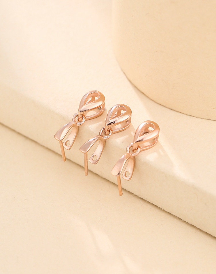 Smooth Teardrop Buckle Clip Pendant Setting Bulk Sterling Silver Rose Gold Fine 925 3x3mm For One Stone Bead No Prongs DIY Jewelry Wholesale