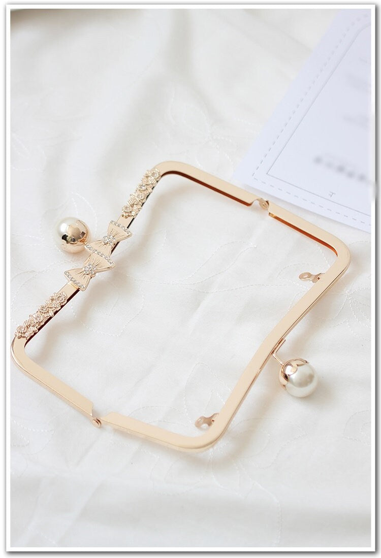 Gold Purse Frame Metal Vintage Pattern Pearls Snap Clasp For Bag Sewing Clutch Handbag Making Findings Hardware Supply Accessories 23.5cm