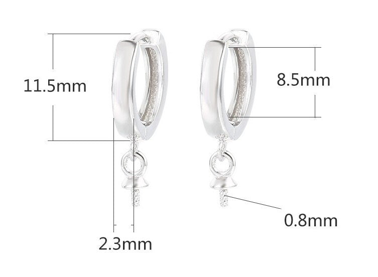 Round Pin Latch Hinged Hoop Earrings Setting Bezel Sterling Silver Gold Fine 925 6-10mm For One Pearl Bead No Prongs DIY Jewelry Wholesale