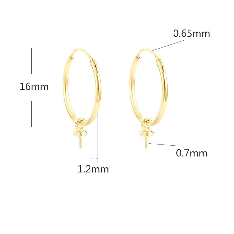 Circle Cup Pin Base Earrings Hook Blank Setting Sterling Silver Rose Gold Fine 925 6-9mm For One Pearl Bead No Prongs DIY Jewelry Wholesale