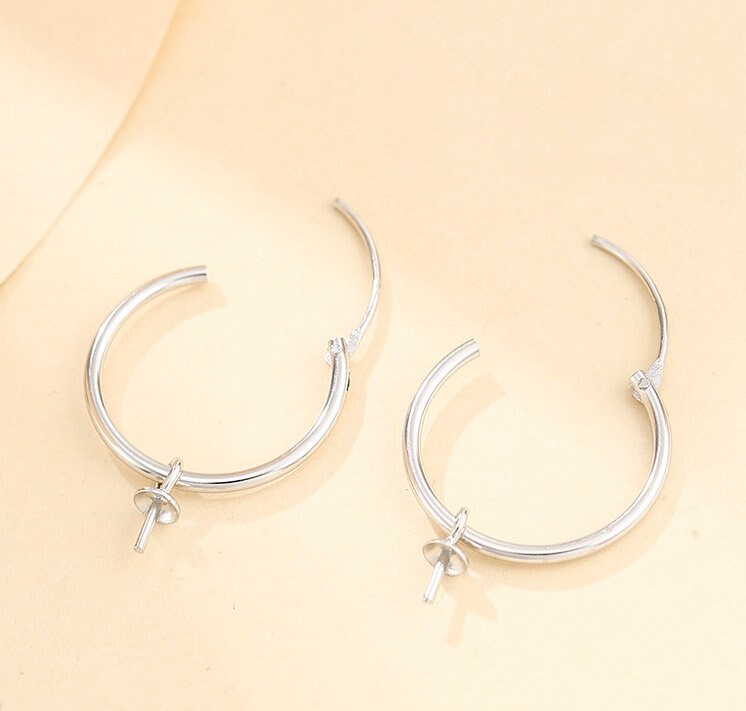 Circle Cup Pin Base Earrings Hook Blank Setting Sterling Silver Rose Gold Fine 925 6-9mm For One Pearl Bead No Prongs DIY Jewelry Wholesale