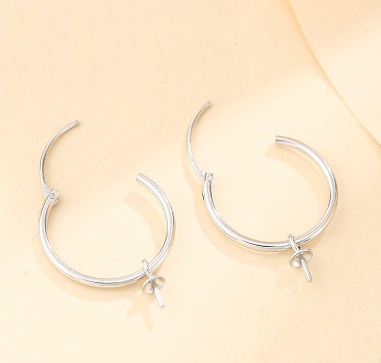 Circle Cup Pin Base Earrings Hook Blank Setting Sterling Silver Rose Gold Fine 925 6-9mm For One Pearl Bead No Prongs DIY Jewelry Wholesale