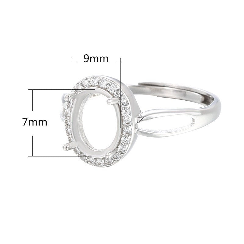 Ring Blank Setting 1pc Sterling Silver 925 Crystals Oval White Gold Fine 7x9mm For One Stone Gemstone Adjustable Four Prongs Wholesale