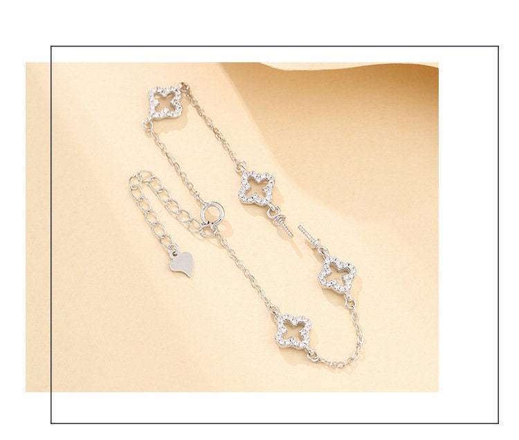 Crystals Flower Cross Pin Chain Bracelet Setting Sterling Silver Gold Fine 925 8-12mm For One Pearl Bead Bulk Tray DIY Jewelry Wholesale