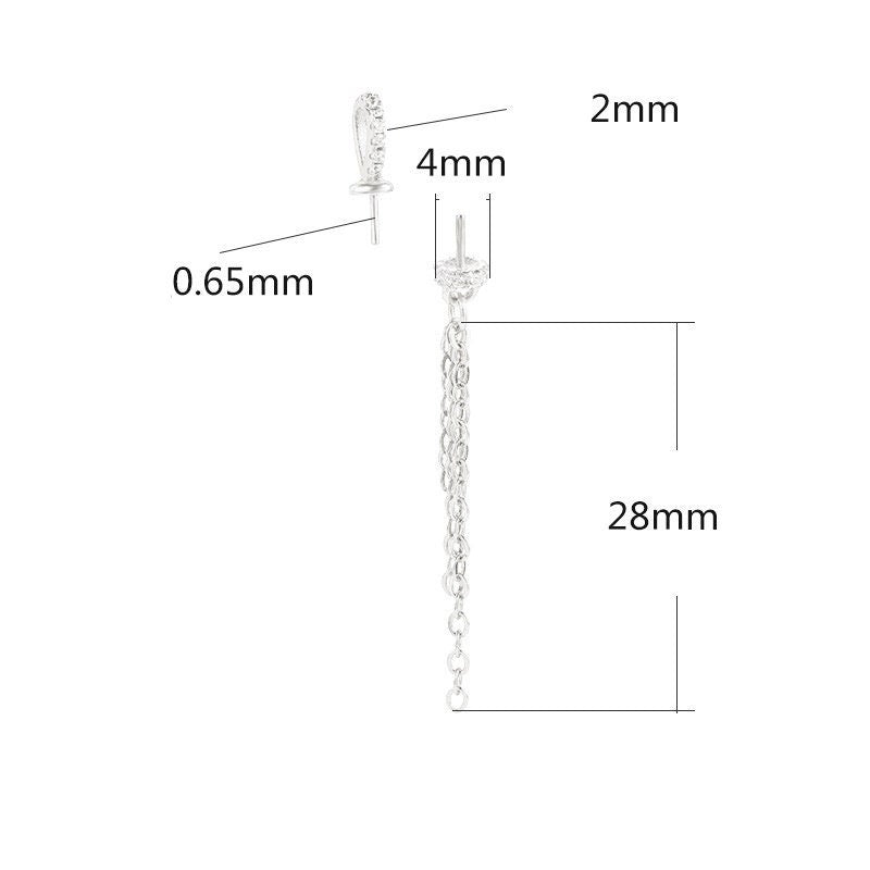 Crystal Chain Tassel Double Pin Cap Pendant Setting 925 Sterling Silver CZ Rose Gold 8-12mm For One Pearl Top Drilled DIY Jewelry Wholesale