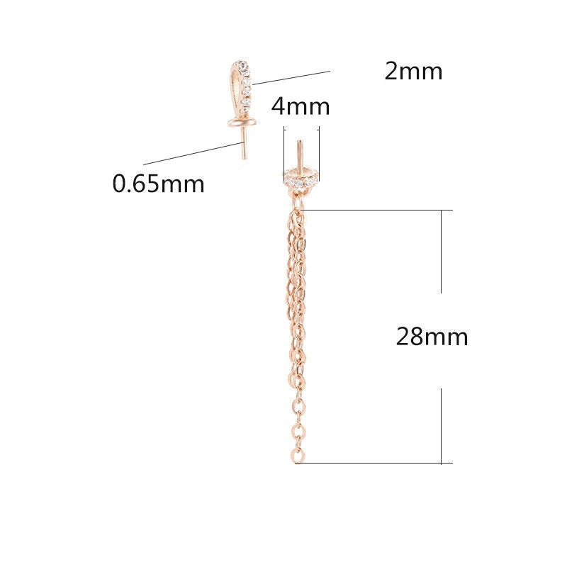 Crystal Chain Tassel Double Pin Cap Pendant Setting 925 Sterling Silver CZ Rose Gold 8-12mm For One Pearl Top Drilled DIY Jewelry Wholesale