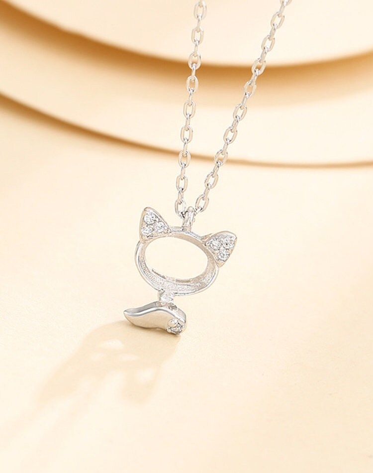 Crystals Cat Oval Base Pendant Setting Sterling Silver Rose Gold Fine 925 5x7mm For One Stone Gemstone Three Prongs DIY Jewelry Wholesale