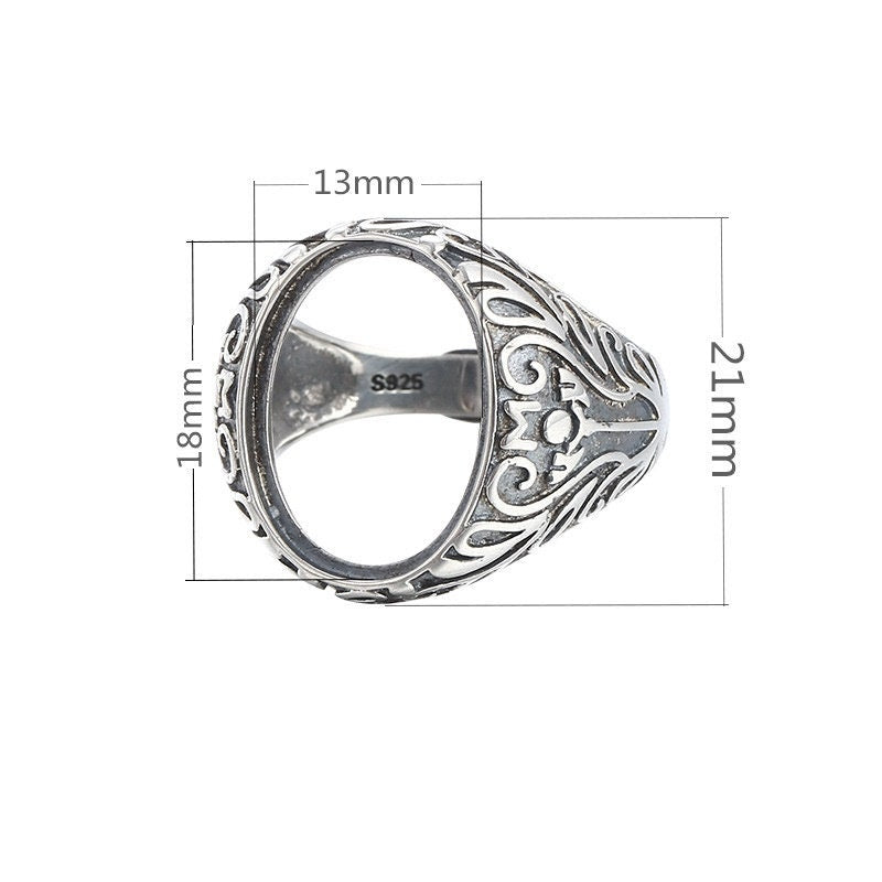 Ring Blank Setting 1pc Sterling Silver 925 Retro Pattern Oval Adjustable Vintage Fine 13x18mm For One Stone Gemstone No Prongs Wholesale