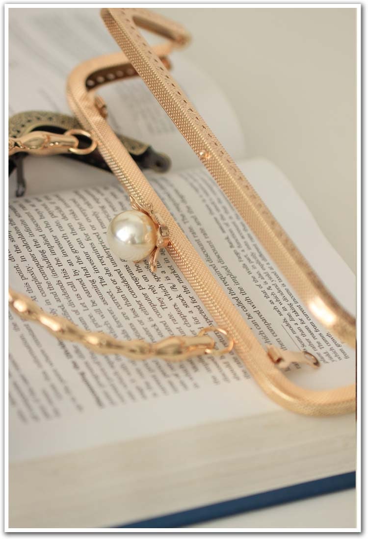 Gold Bronze Purse Frame Metal Vintage Pearl Snap Clasp For Bag Sewing Clutch Handbag Making Findings Hardware Supply Accessories 20cm