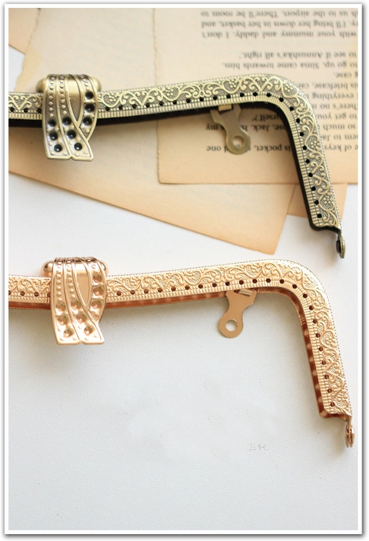 Gold Bronze Purse Frame Metal Vintage Pattern Snap Clasp For Bag Sewing Clutch Handbag Making Findings Hardware Supply Accessories 20cm