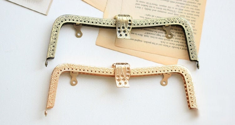 Gold Bronze Purse Frame Metal Vintage Pattern Snap Clasp For Bag Sewing Clutch Handbag Making Findings Hardware Supply Accessories 20cm