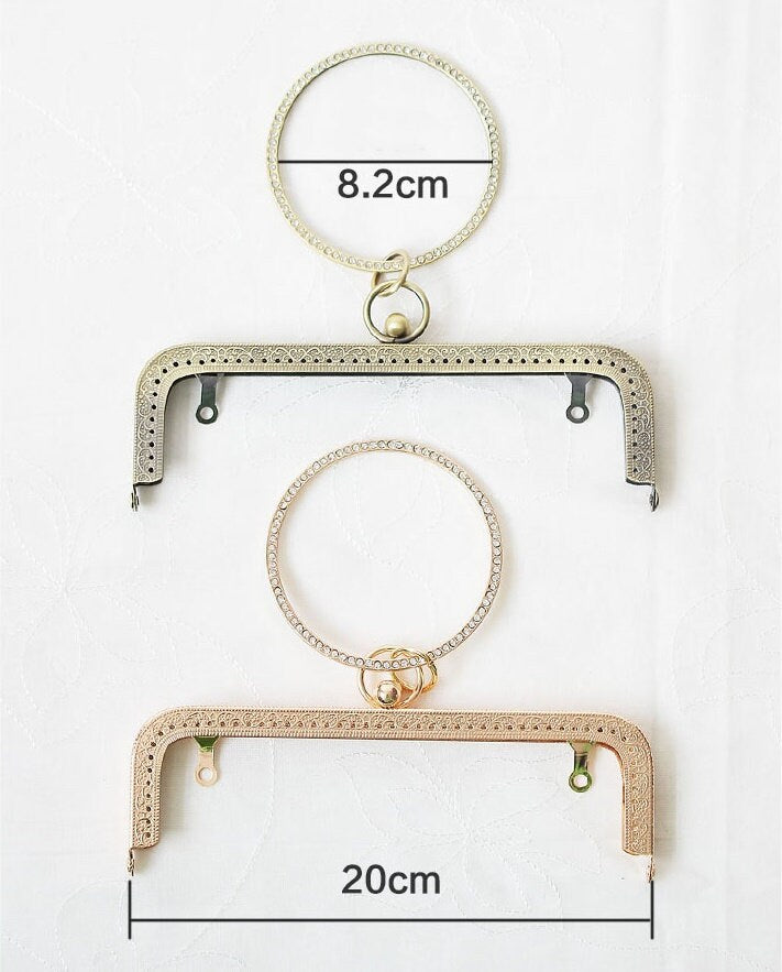 Gold Bronze Purse Frame Metal Vintage Pattern Ring Snap Clasp For Bag Sewing Clutch Handbag Making Findings Hardware Supply Accessories 20cm