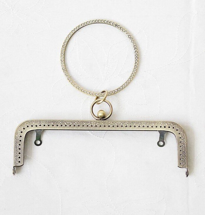 Gold Bronze Purse Frame Metal Vintage Pattern Ring Snap Clasp For Bag Sewing Clutch Handbag Making Findings Hardware Supply Accessories 20cm