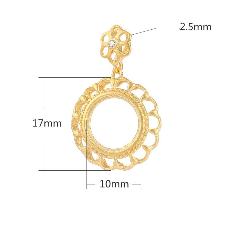 Vintage Flower Round Base Pendant Setting Fine Sterling Silver Gold 925 10x10mm For One Stone Gemstone No Prongs DIY Jewelry Wholesale