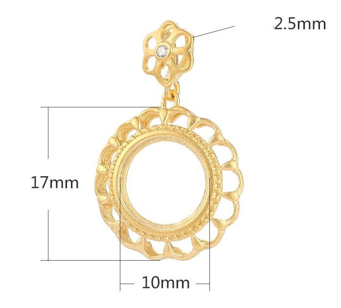 Vintage Flower Round Base Pendant Setting Fine Sterling Silver Gold 925 10x10mm For One Stone Gemstone No Prongs DIY Jewelry Wholesale