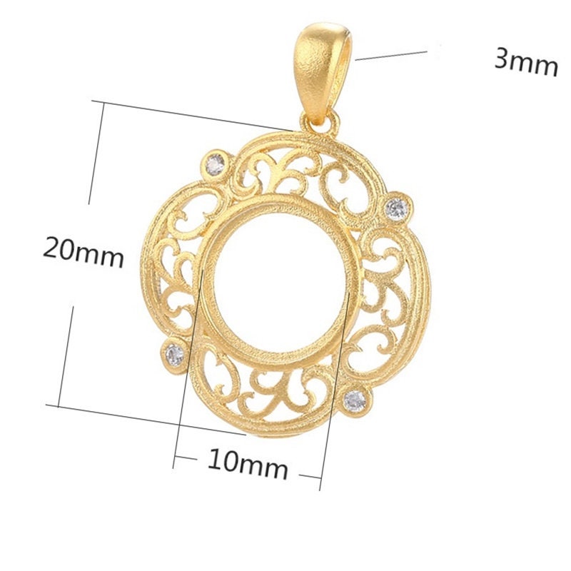 Vintage Flower Round Base Pendant Setting Tray Bulk Sterling Silver Gold Fine 925 10x10mm For One Stone No Prongs DIY Jewelry Wholesale