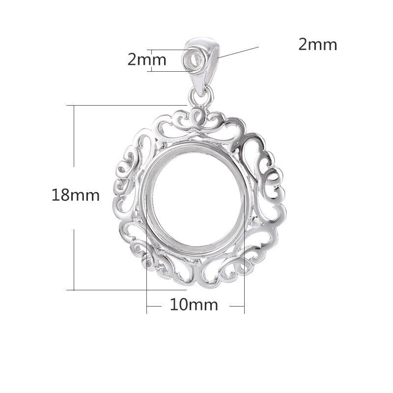 Vintage Flower Round Base Pendant Setting Sterling Silver Gold Fine 925 10x10mm 2x2mm For 2 Stones Gemstones No Prongs DIY Jewelry Wholesale