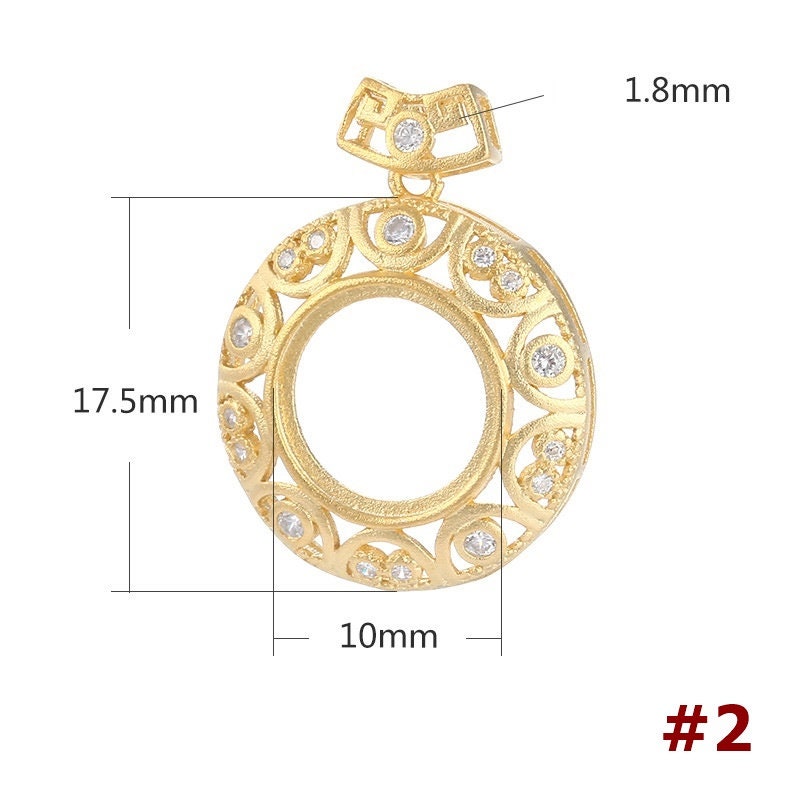 Vintage Round Base Pendant Setting Tray Bulk Sterling Silver Gold Fine 925 10x10mm For One Stone Gemstone No Prongs DIY Jewelry Wholesale