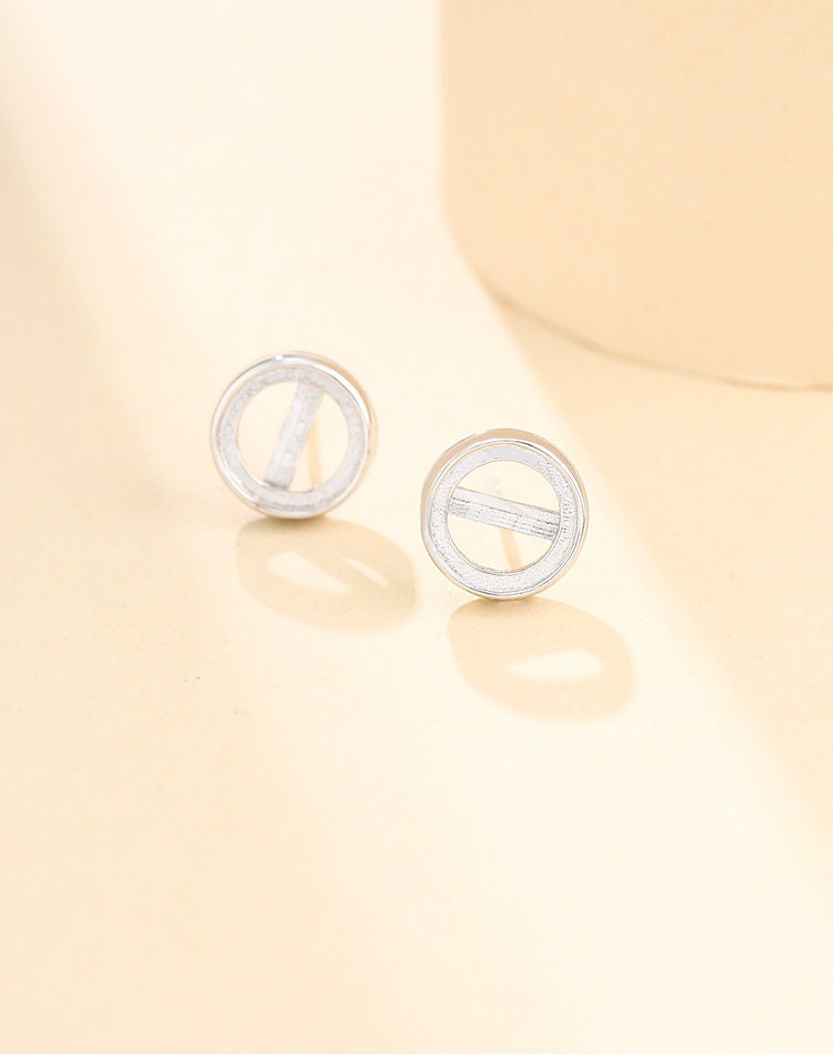 Simple Round Base Stud Earrings Setting Sterling Silver White Gold Fine 925 5-10mm For One Stone Gemstone No Prongs DIY Jewelry Wholesale