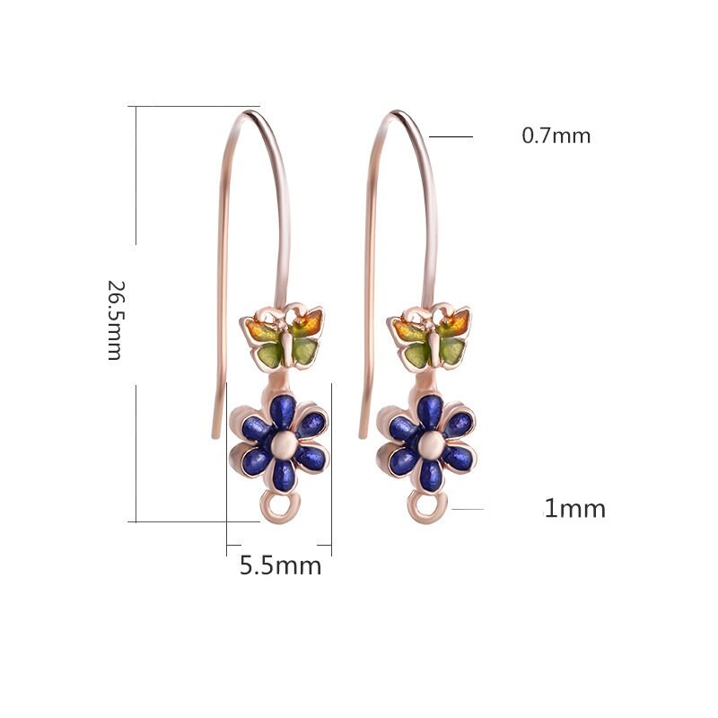 Butterfly Flower Earrings Hook Blank Setting Sterling Silver Gold Fine 925 5.5x26.5mm For One Stone Pearl No Prongs DIY Jewelry Wholesale