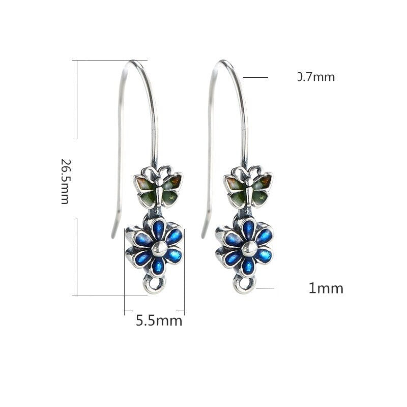 Butterfly Flower Earrings Hook Blank Setting Sterling Silver Gold Fine 925 5.5x26.5mm For One Stone Pearl No Prongs DIY Jewelry Wholesale