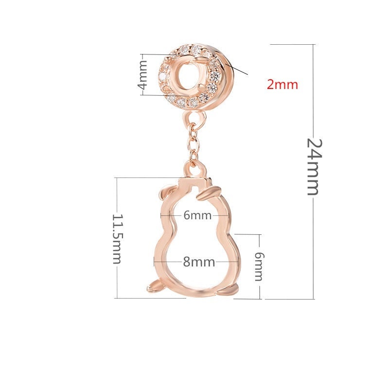 Pumpkin Round Base Pendant Setting Sterling Silver Rose White Gold Fine 925 8x11.5mm 4mm For Two Stones Four Prongs DIY Jewelry Wholesale