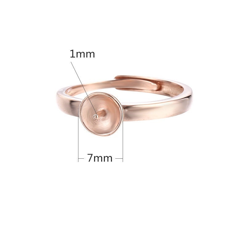 Ring Blank Setting 1pc Sterling Silver 925 Smooth Pin Base No Prongs White Rose Gold Fine 7mm For One Pearl Bead Adjustable Wholesale