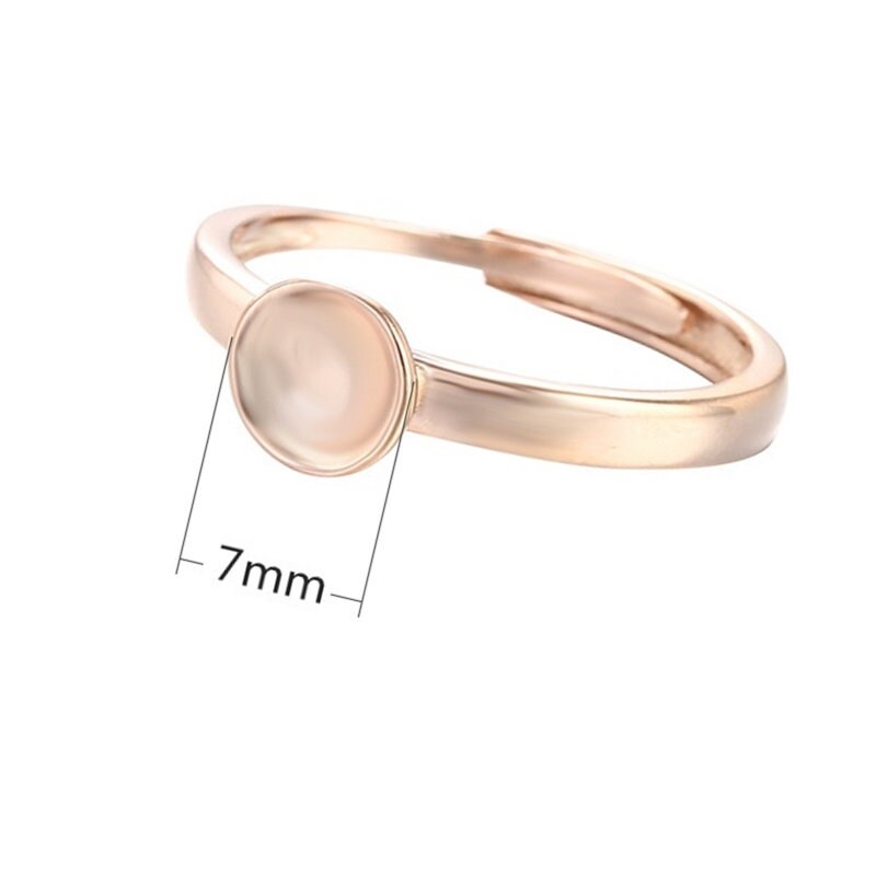 Ring Blank Setting 1pc Sterling Silver 925 Smooth Cup Base Rose Gold Fine 7mm For One Pearl Bead Stone Adjustable No Prongs Wholesale