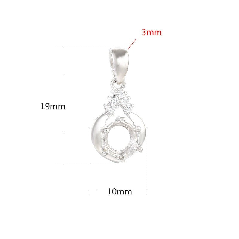 Crystals Round Pendant Setting Base Sterling Silver White Gold Fine 925 6x6mm For One Stone Gemstone Six Prongs DIY Jewelry Wholesale