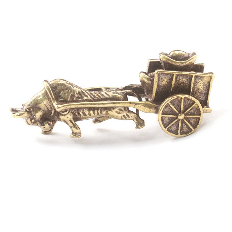 Solid Brass Old Bull Сart Zodiac Mini Figurine Concho Pendant Charm Decor Miniature Figure Keyfob Antique Color Accessories For DIY Handmade