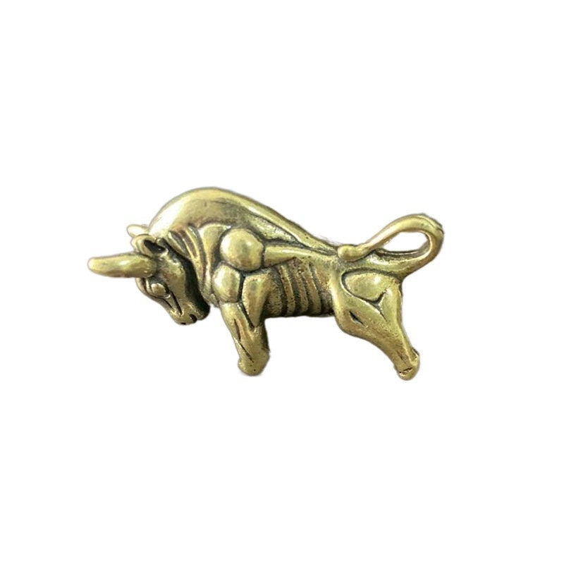 Solid Brass Old Fighting Bull Mini Figurine Concho Pendant Charm Decor Miniature Figure Keyfob Antique Color Accessories For DIY Handmade