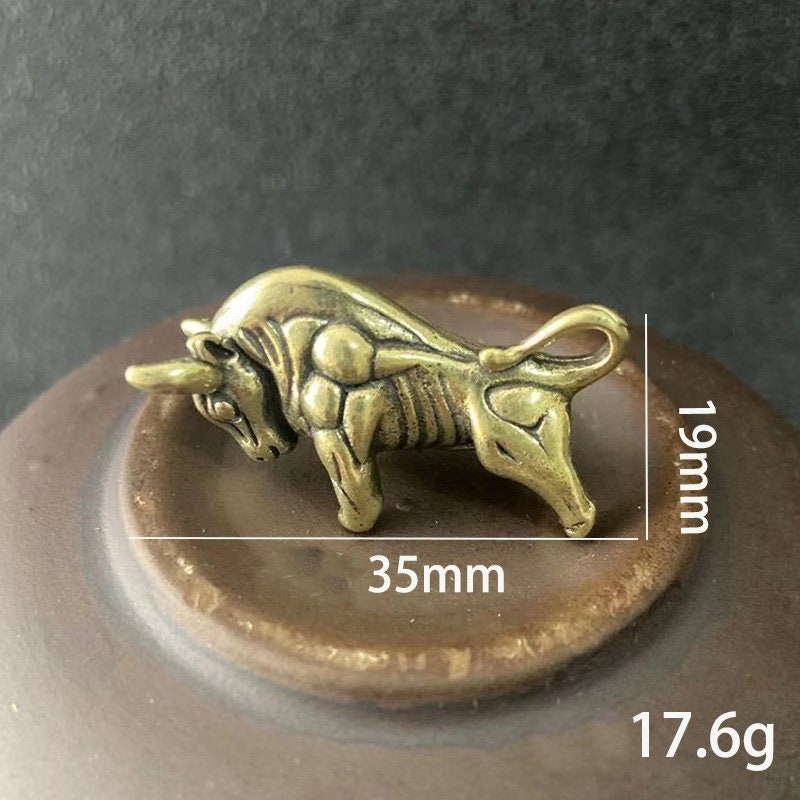 Solid Brass Old Fighting Bull Mini Figurine Concho Pendant Charm Decor Miniature Figure Keyfob Antique Color Accessories For DIY Handmade