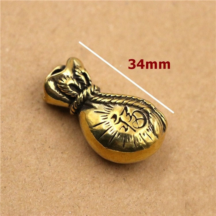 Solid Brass Old Lucky Bag Money Mini Figurine Concho Pendant Charm Decor Miniature Figure Keyfob Antique Color Accessories For DIY Handmade