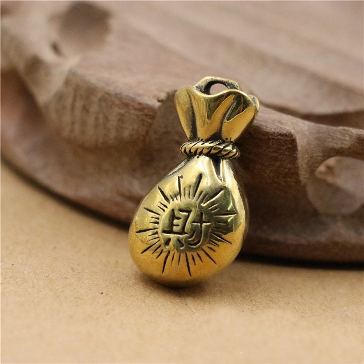 Solid Brass Old Lucky Bag Money Mini Figurine Concho Pendant Charm Decor Miniature Figure Keyfob Antique Color Accessories For DIY Handmade