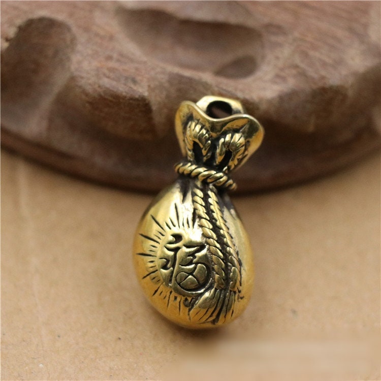 Solid Brass Old Lucky Bag Money Mini Figurine Concho Pendant Charm Decor Miniature Figure Keyfob Antique Color Accessories For DIY Handmade